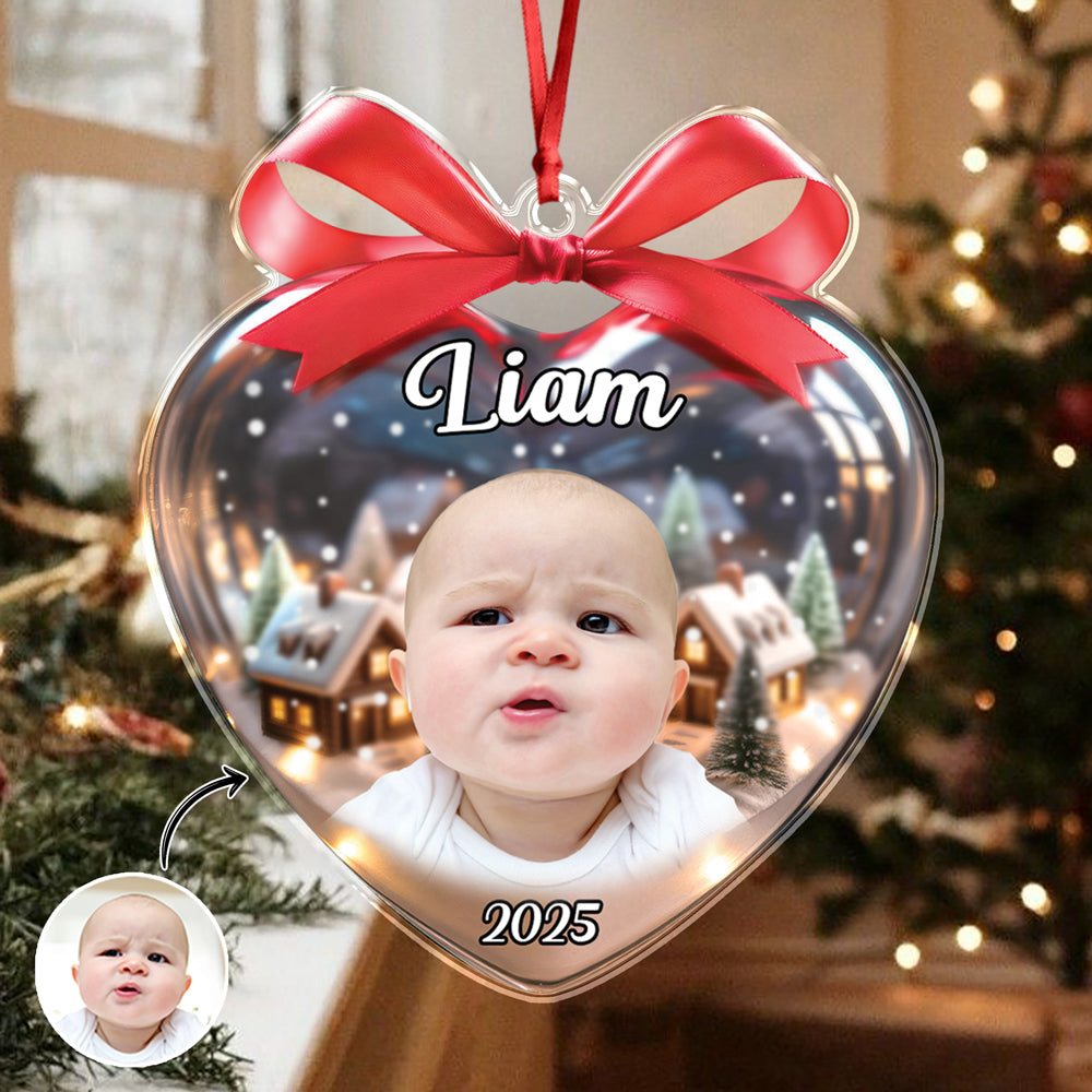 Custom Kid Photo Heart Shaped Acrylic Ornament Christmas Gift For Family CH07 896788