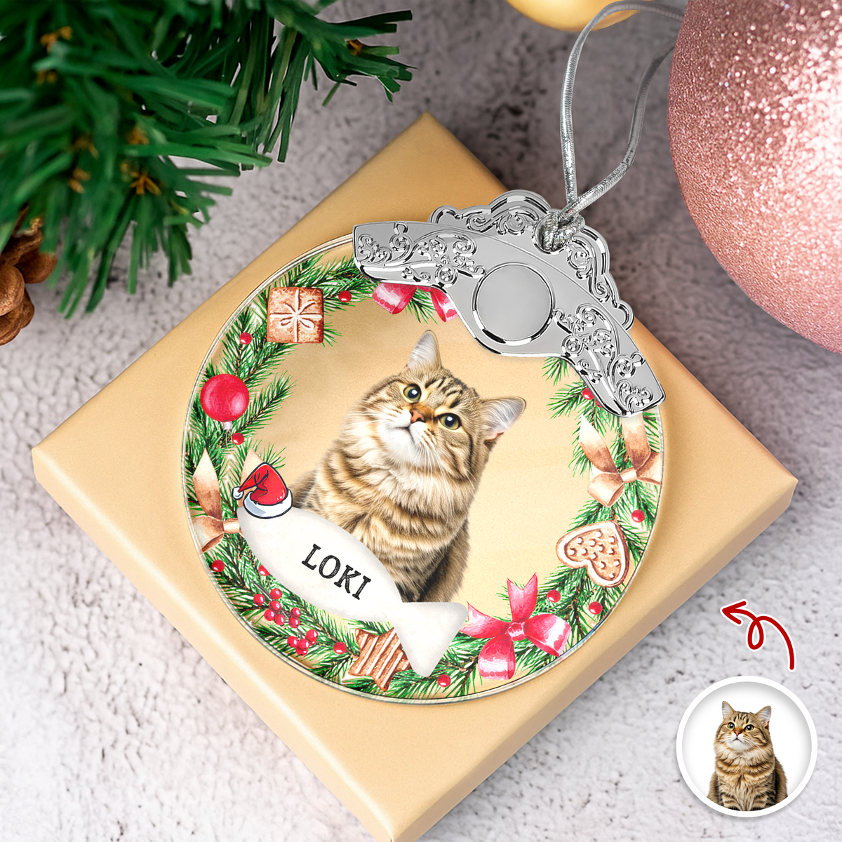 Custom Photo Cat Metal Glass Ornament For Christmas HA75 897180