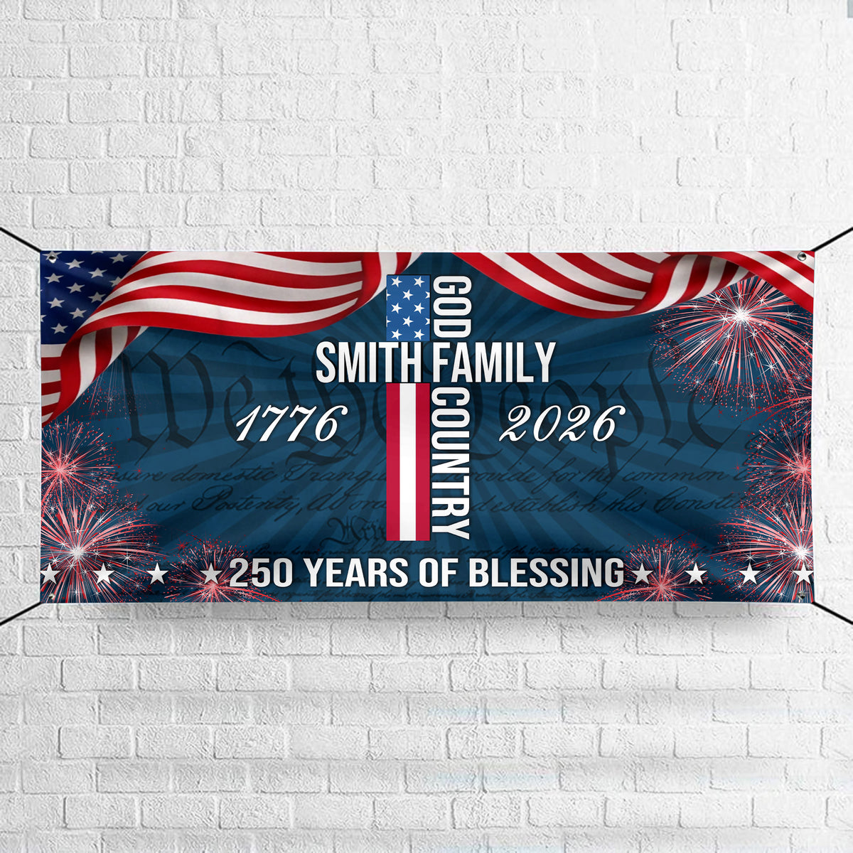 Custom Family Name Patriotic American Flag 250 Years of Blessing God Banner CH07 910644