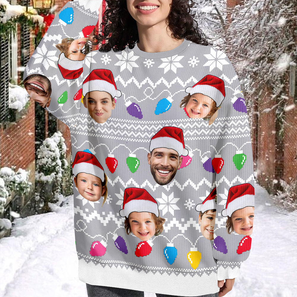 Custom Funny Face Photo Xmas Leds Family Ugly Sweater HO82 900076