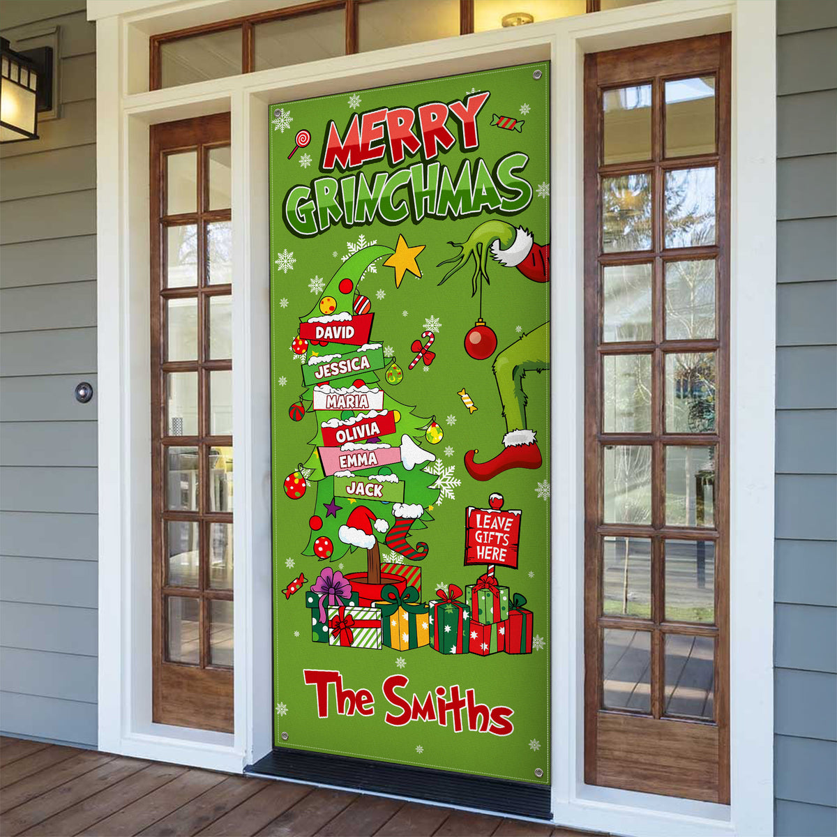Custom Family Name Merry Grinchmas Funny Door Cover Christmas Decor CH07 899966