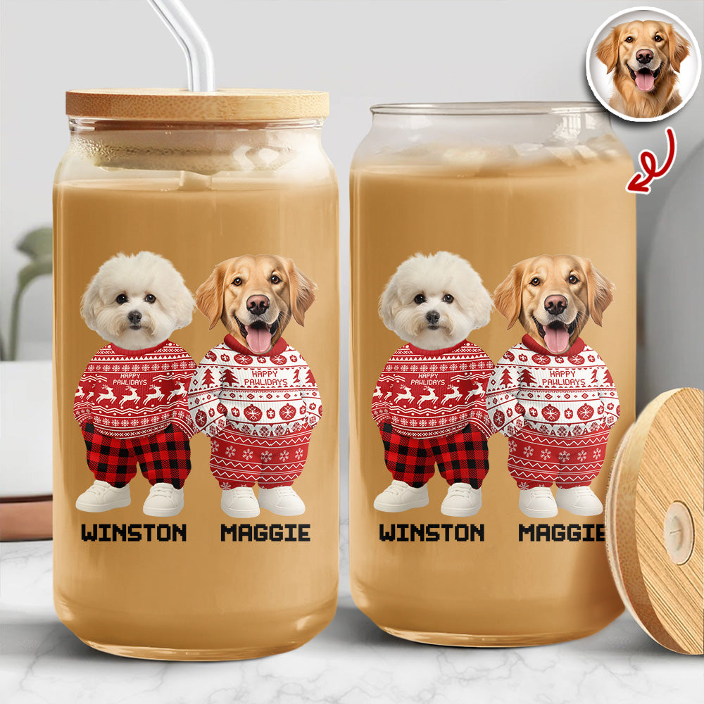 Custom Photo Dog Cat Xmas Clothes Christmas Glass Can With Lid For Dog Cat Lovers CH07 899140