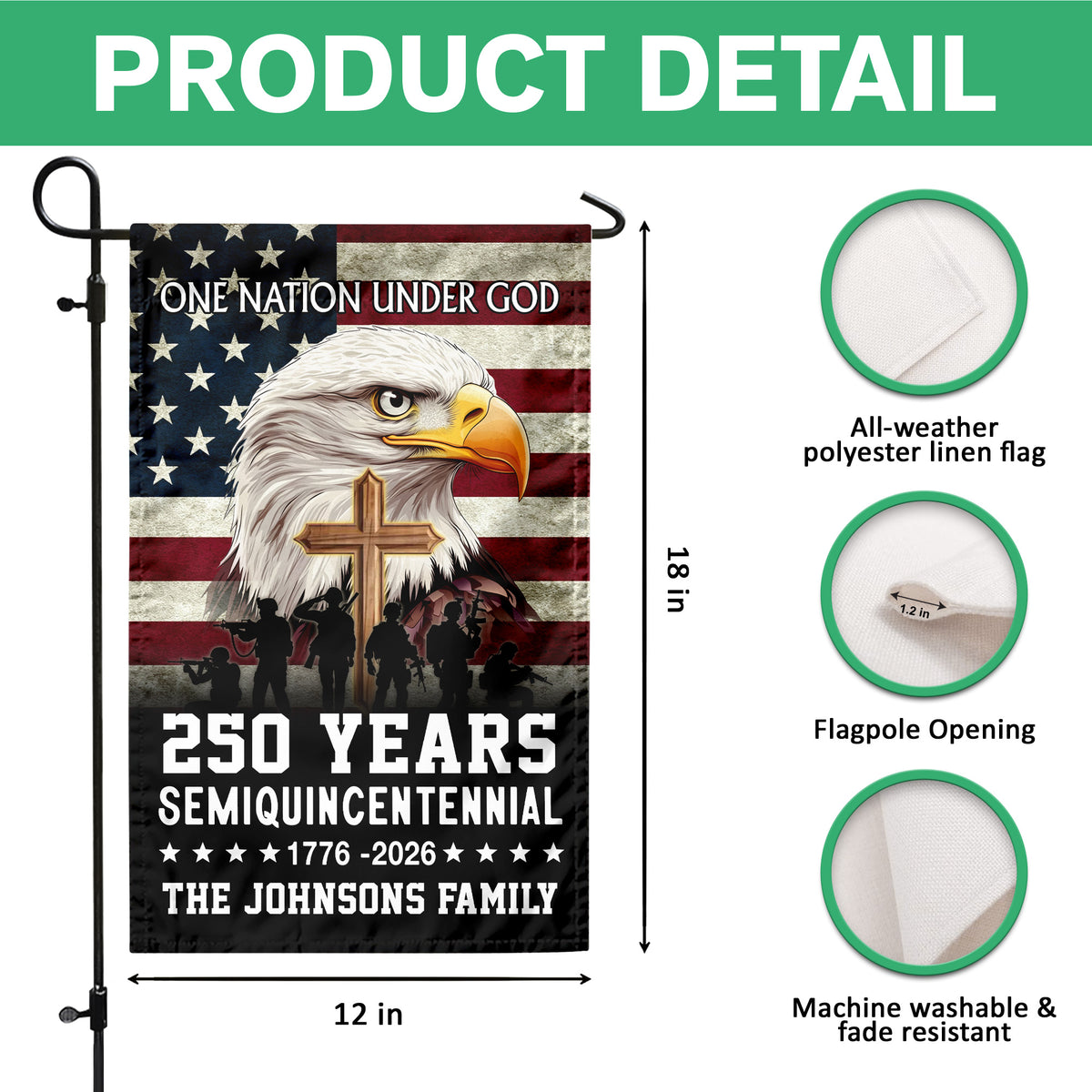Custom Family Name One Nation Under God 1776 2026 Semiquincentennial 250 Years American Garden Flag HO82 900886