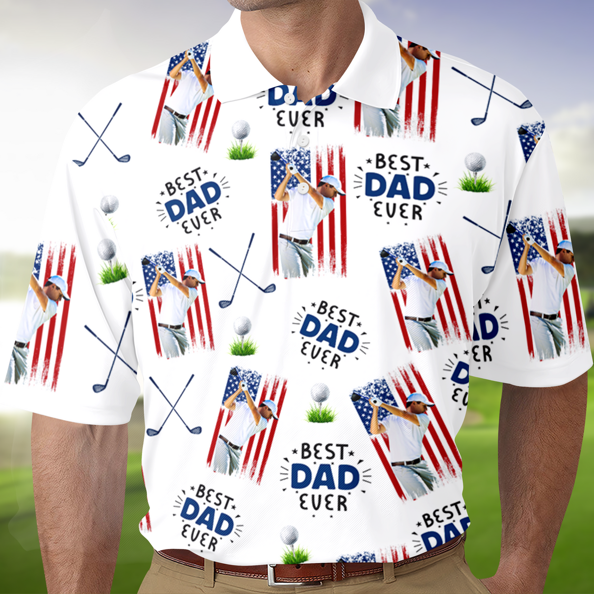 Custom Photo Best Dad Ever American Flag Polo Shirt - Father's Day Gift for Golfer HA75 921112