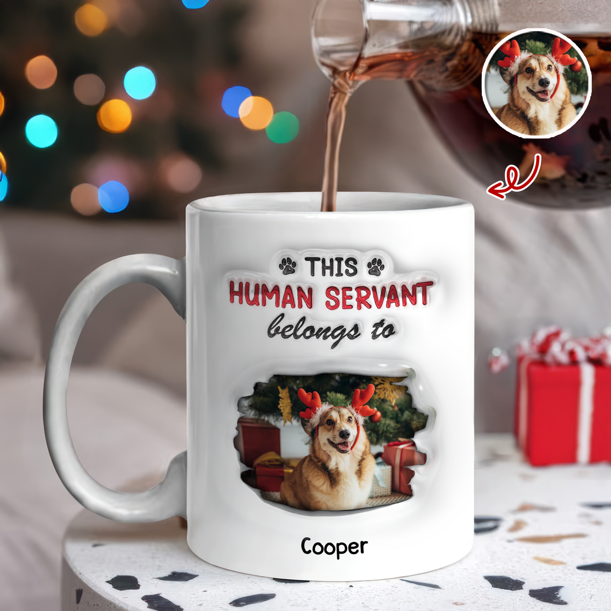 Custom Photo This Human Servant Belongs To Me 3D Inflated Effect Mug For Pet Lover TH10 894319