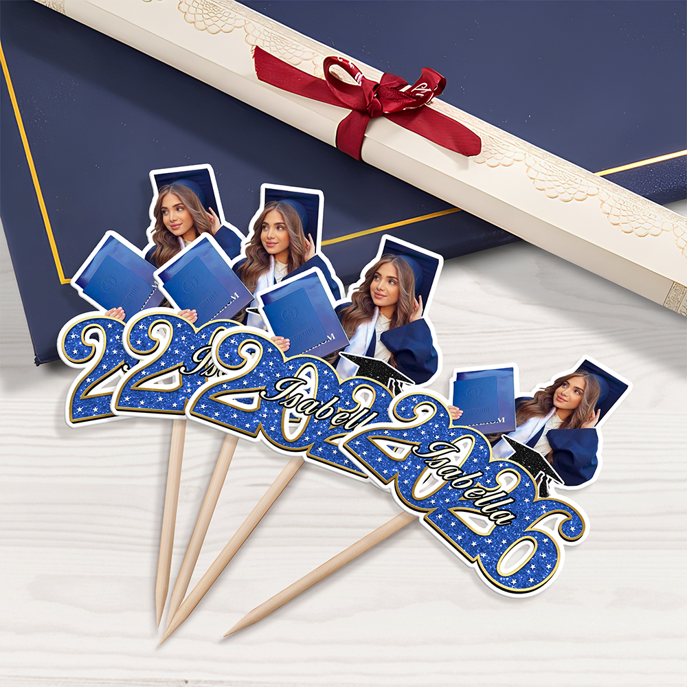 Custom Photo Class of 2026 Graduation Cupcake Toppers, Personalized Grad Party Decor CH07 910696