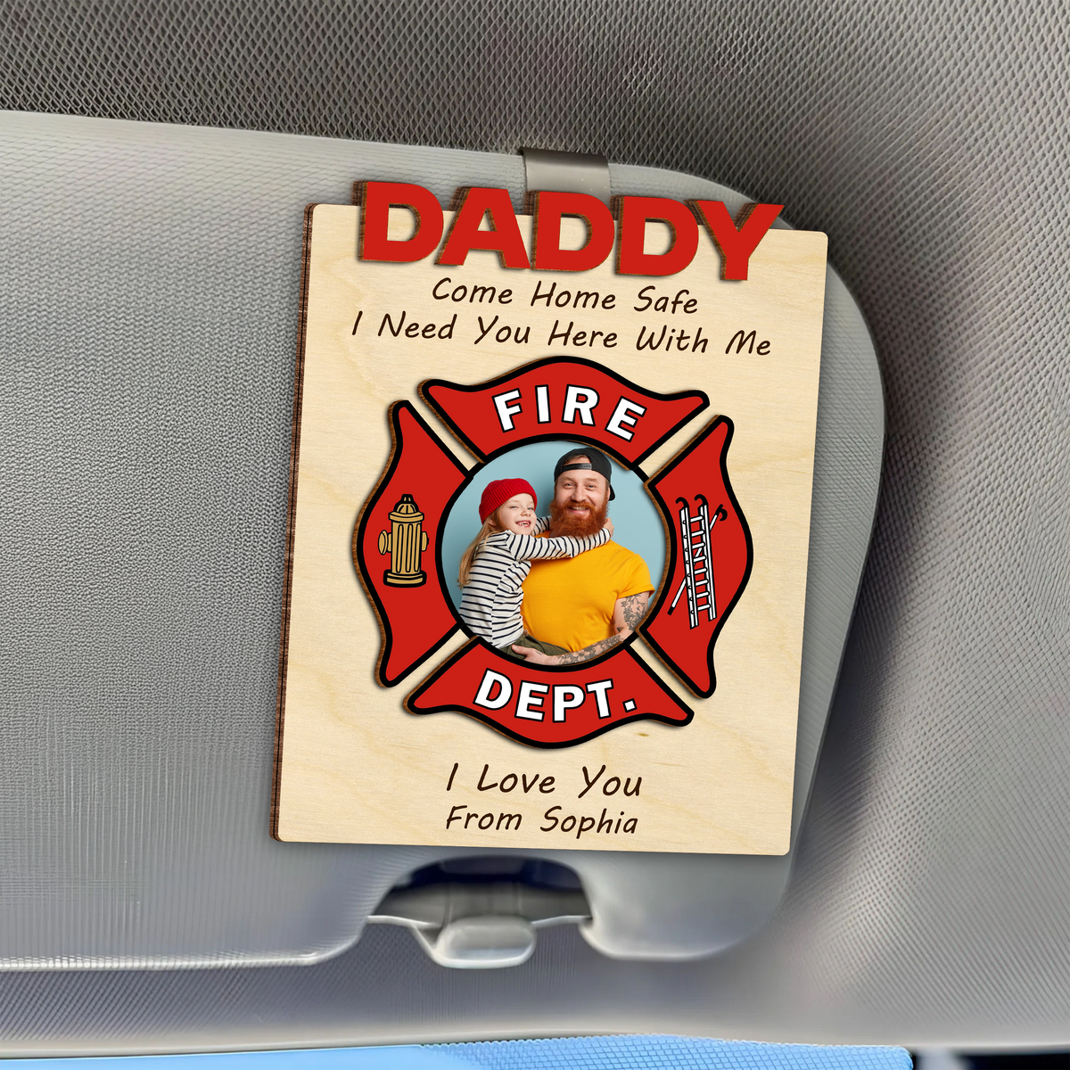 Custom Photo Dad Car Visor Clip Gift For Firefighter CH07 896066