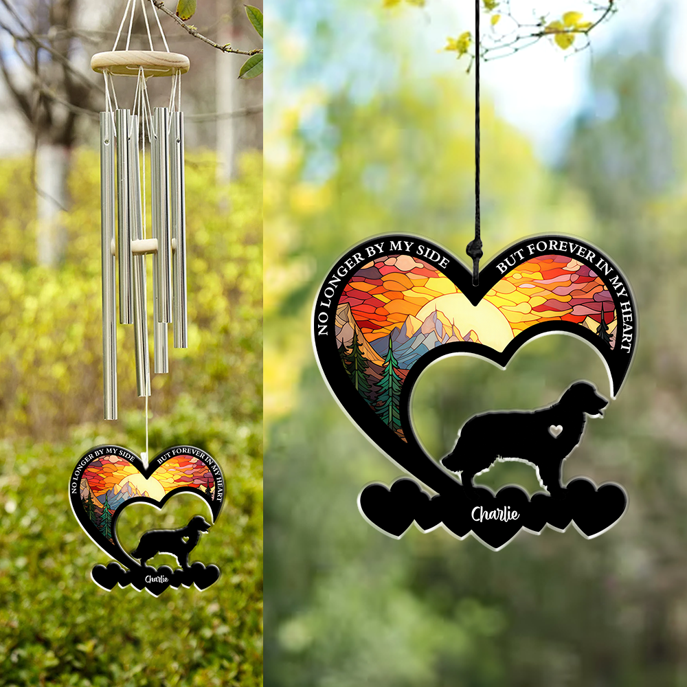 No Longer By My Side But Forever in My Heart Personalized Dog Memorial Acrylic Wind Chimes LM32 893841