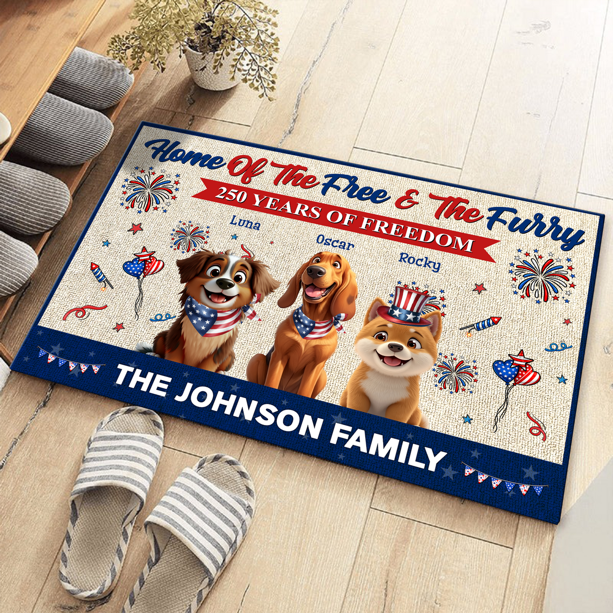 Home Of The Free & The Furry - 250 Years Of Freedom Personalized Doormat CH07 910340