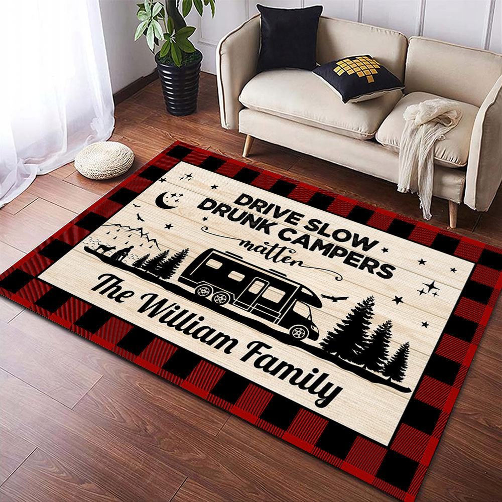 Happy Campers Personalized Caro Style Camping Patio Rug For Camping Lovers CH07 896194