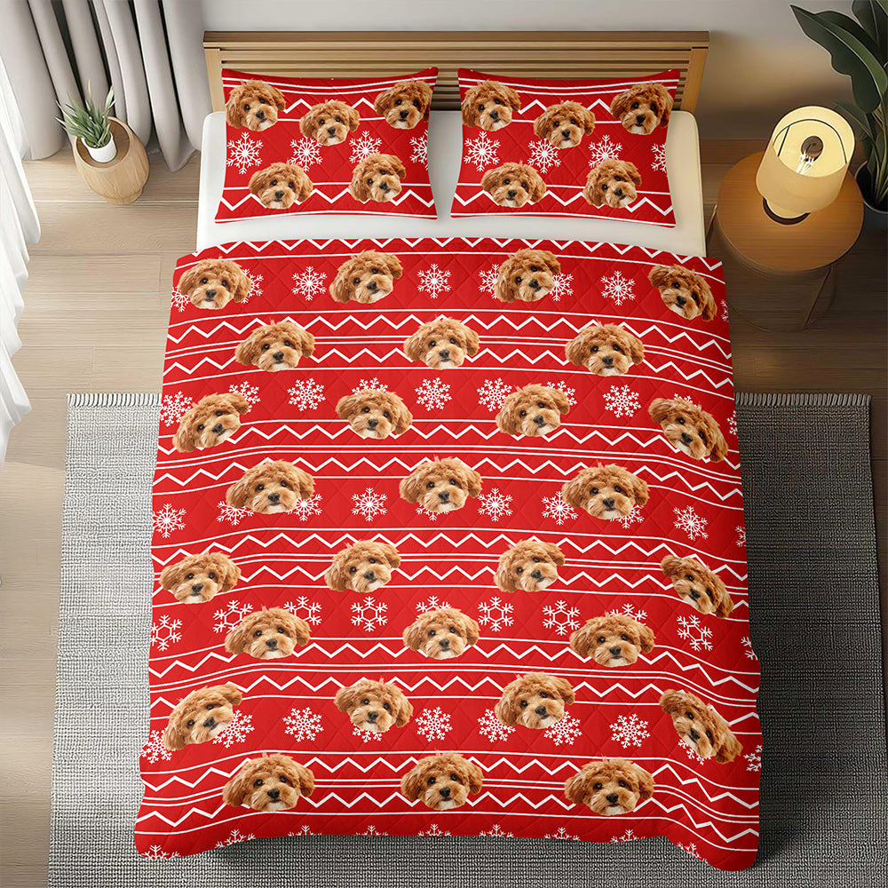Custom Photo Dog With Christmas Pattern Quilt Bedding Set HA75 898228