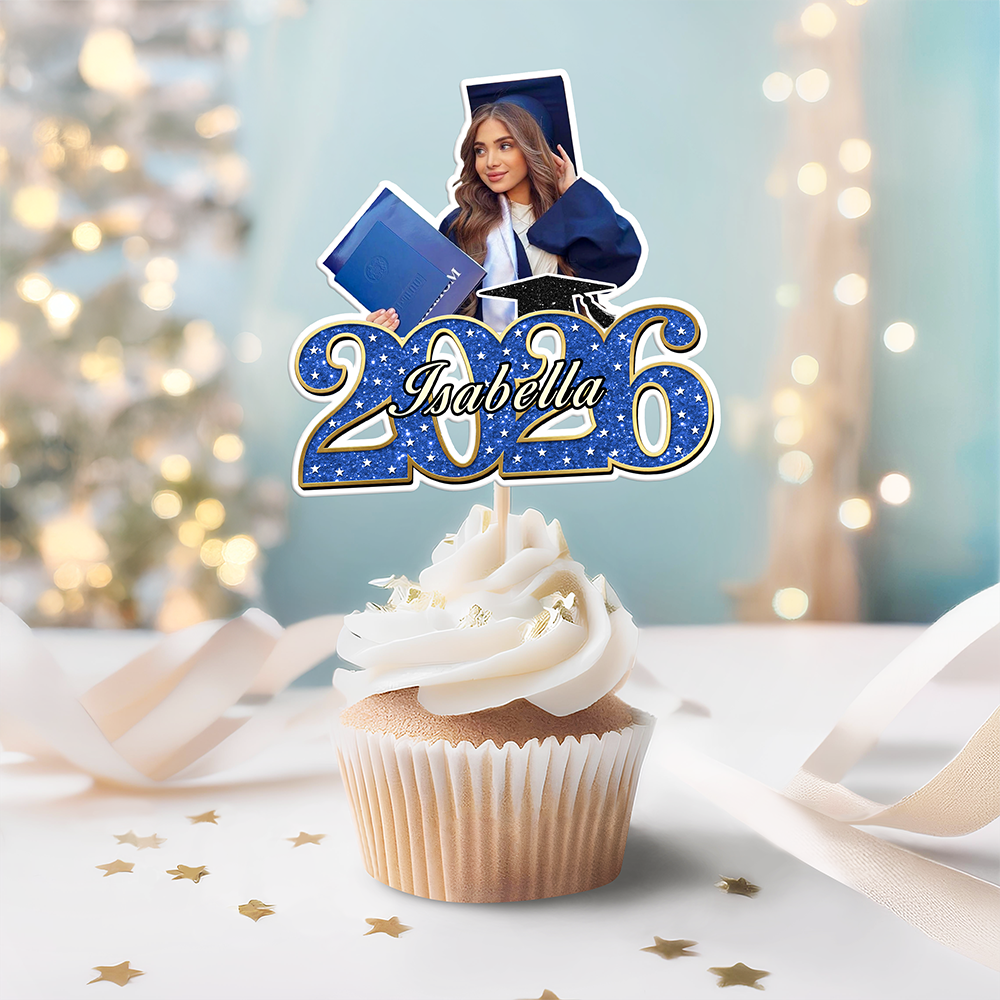 Custom Photo Class of 2026 Graduation Cupcake Toppers, Personalized Grad Party Decor CH07 910696
