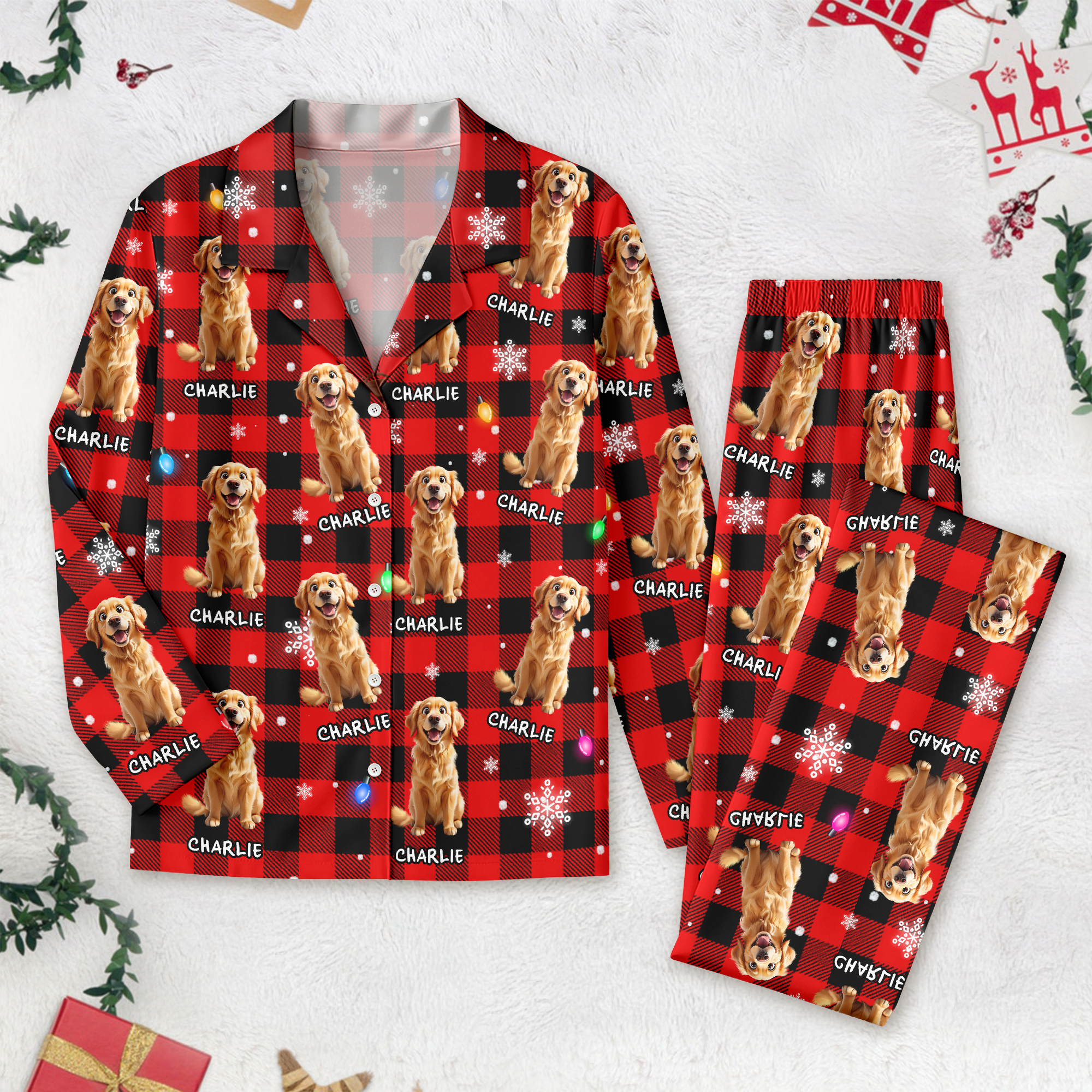 Custom 3D Dog Christmas Light Pajamas Personalized Puppy Pajamas Gift For Dog Lovers CH07 899998