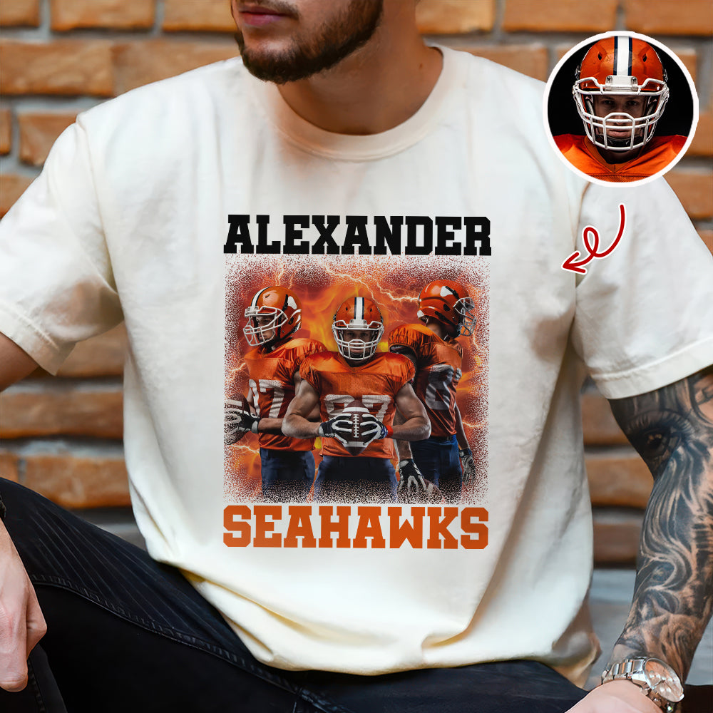 Custom Photo Football Player Bootleg Tee - Personalized Comfort Color Shirt CH07 899492