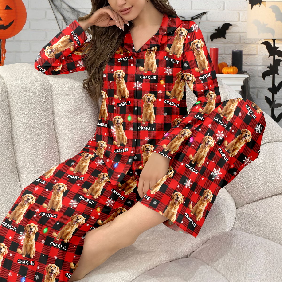 Custom 3D Dog Christmas Light Pajamas Personalized Puppy Pajamas Gift For Dog Lovers CH07 899998