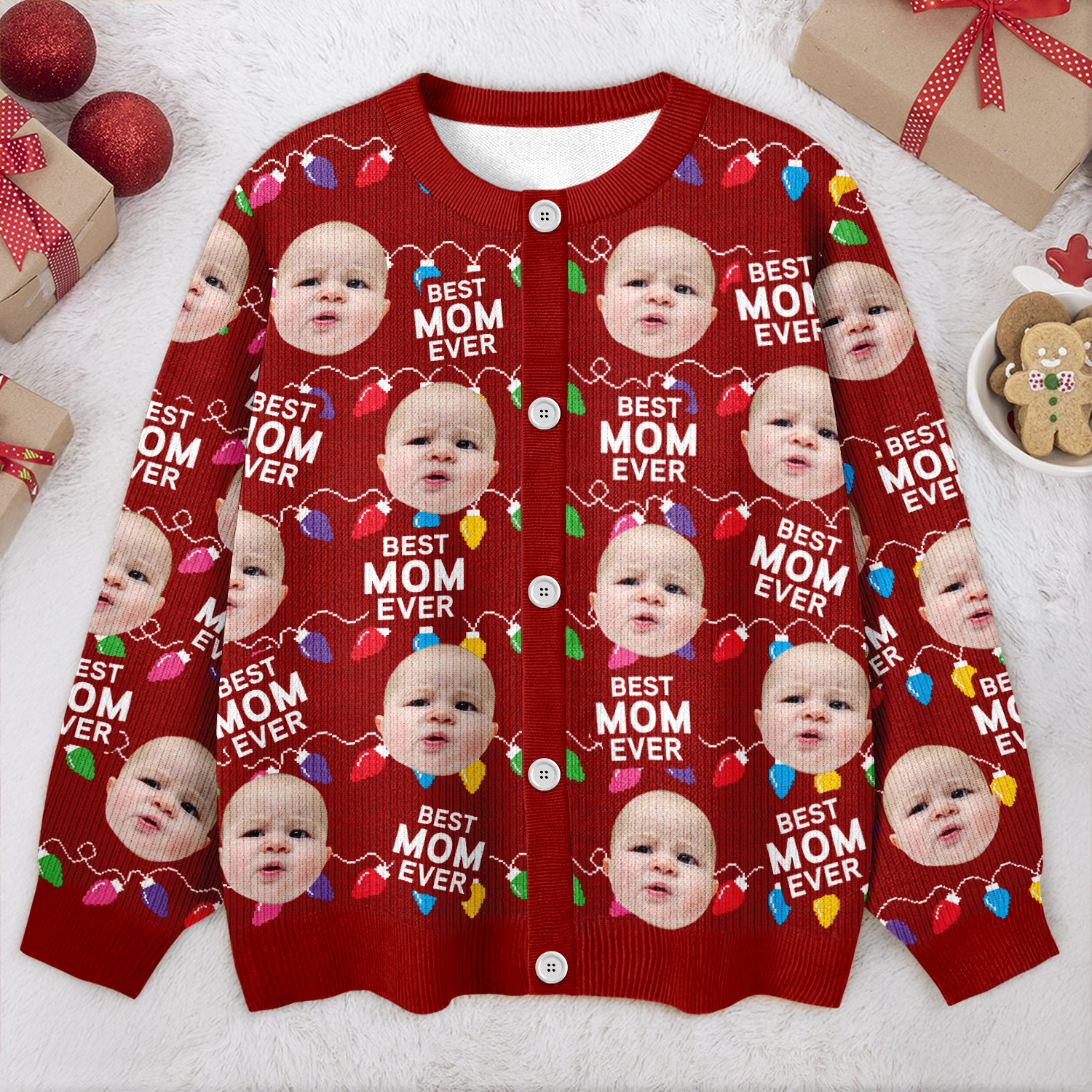 Custom Funny Kids Photo Best Mommy Daddy Ever Christmas Light Cardigan CH07 899838