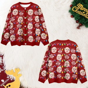 Custom Funny Kids Photo Best Mommy Daddy Ever Christmas Light Cardigan CH07 899838
