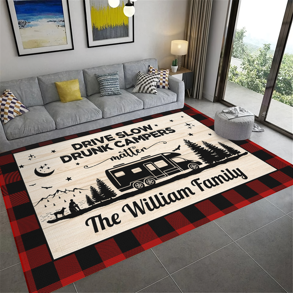 Happy Campers Personalized Caro Style Camping Patio Rug For Camping Lovers CH07 896194