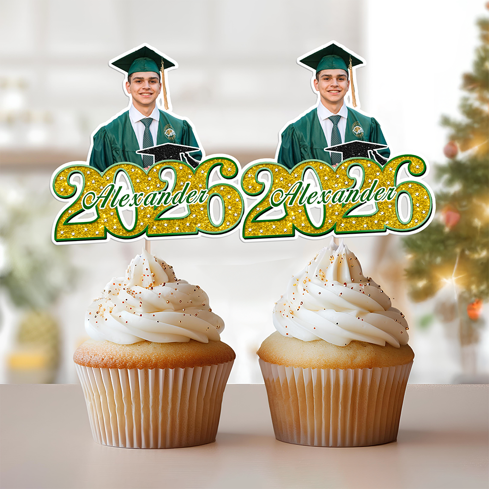 Custom Photo Class of 2026 Graduation Cupcake Toppers, Personalized Grad Party Decor CH07 910696