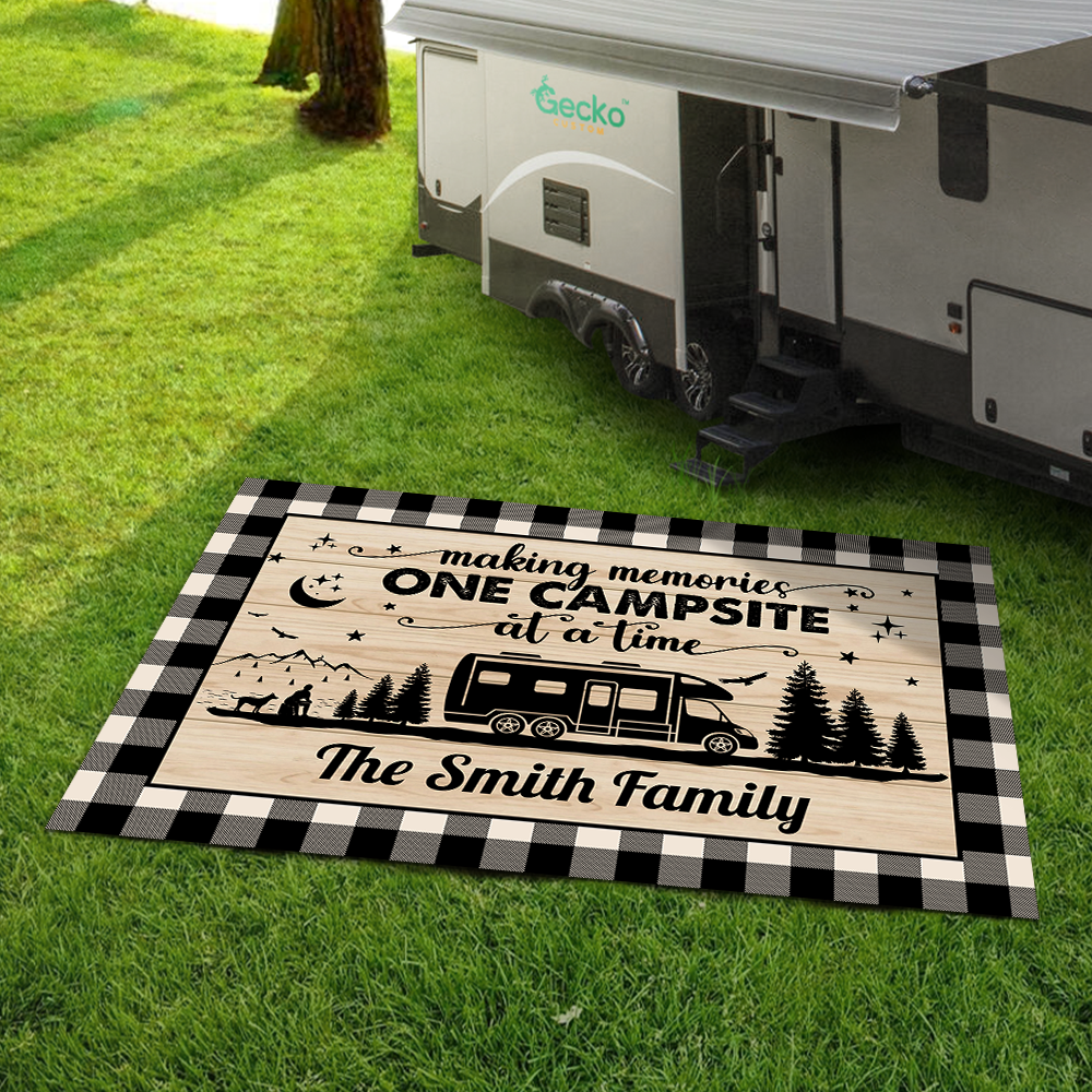 Happy Campers Personalized Caro Style Camping Patio Rug For Camping Lovers CH07 896194