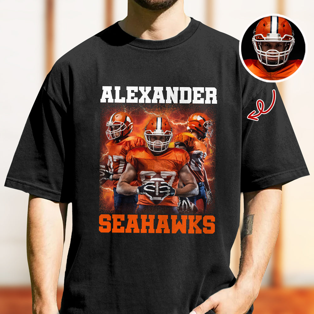 Custom Photo Football Player Bootleg Tee - Personalized Dark Shirt CH07 899480
