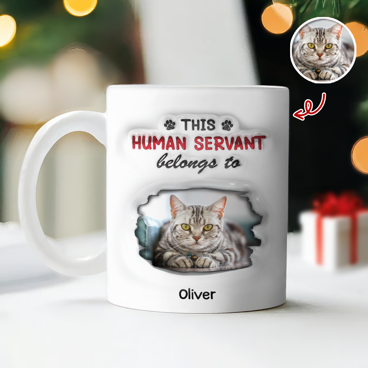 Custom Photo This Human Servant Belongs To Me 3D Inflated Effect Mug For Pet Lover TH10 894319