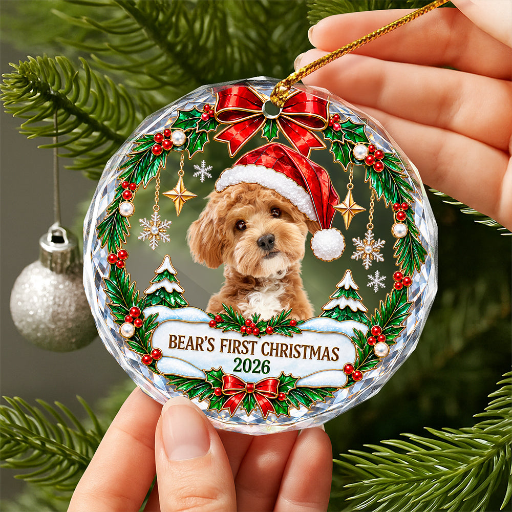 Custom Dog Cat Photo First Christmas Glass Ornament Gift For Pet Lovers HA75 919170