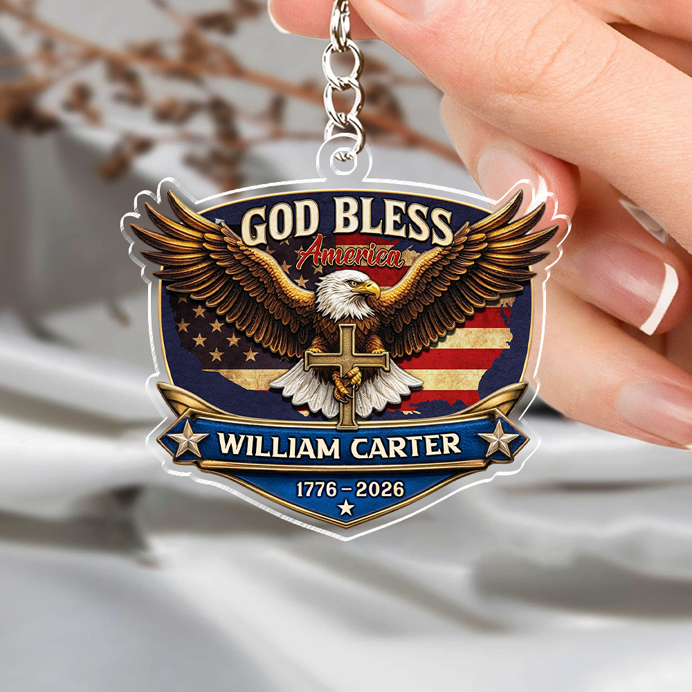 Personalized Patriotic 250th Anniversary God Bless America Eagle 1776–2026 Acrylic Keychain HA75 921020