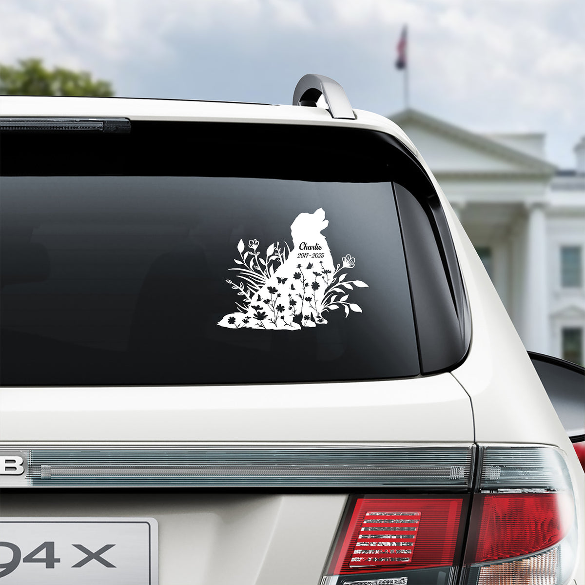 Custom Floral Dog Memorial Car Window Decal Sticker HA75 898118