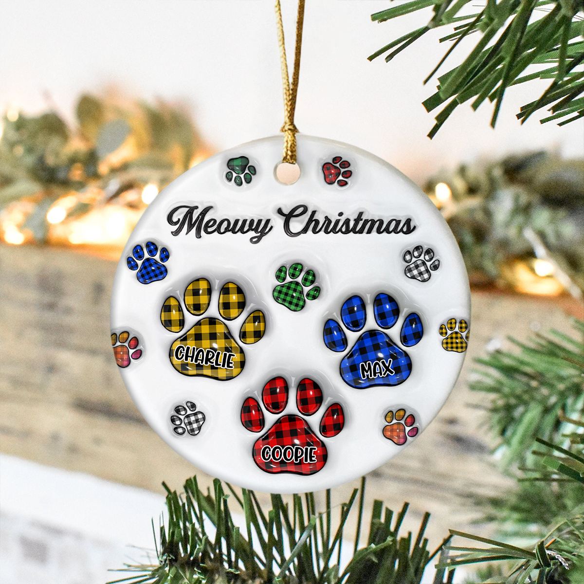 Pawy Meowy Christmas 3D Inflated Effect Ceramic Ornament Personalized Gift For Dog Cat Lover HO82 894640