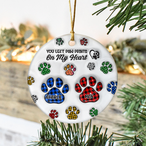Custom Photo You Left Paw Prints On My Heart Memorial 3D Inflated Effect Printed Ceramic Ornament HA75 897134