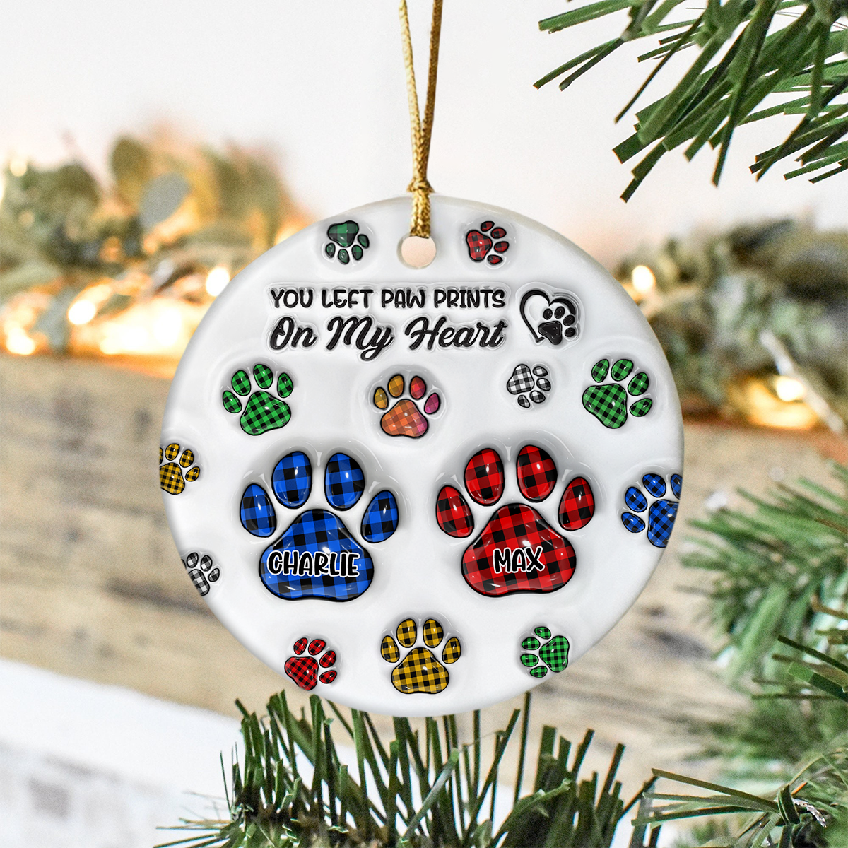 Custom Photo You Left Paw Prints On My Heart Memorial 3D Inflated Effect Printed Ceramic Ornament HA75 897134