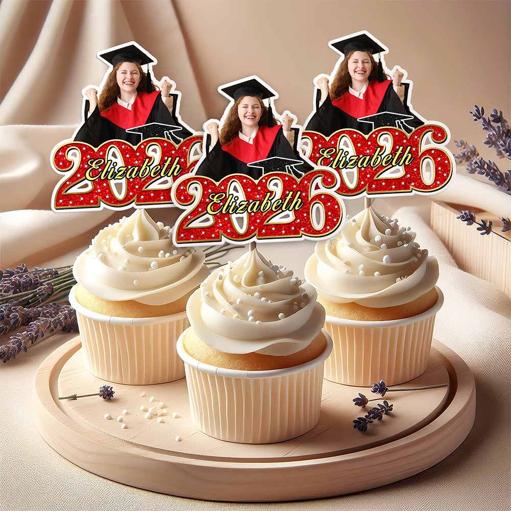 Custom Photo Class of 2026 Graduation Cupcake Toppers, Personalized Grad Party Decor CH07 910696
