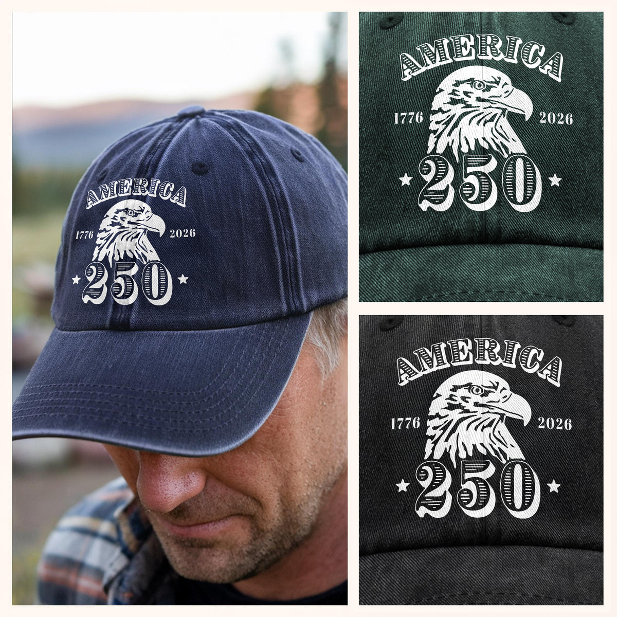 America 250 Years Happy 250th Birthday USA Washed Denim Baseball Cap HA75 897438