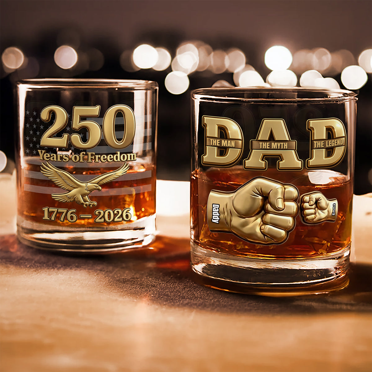 Custom Name Dad The Man The Myth The Legend US 250 Years Of Freedom 1776 - 2026 Whiskey Glass CH07 911480