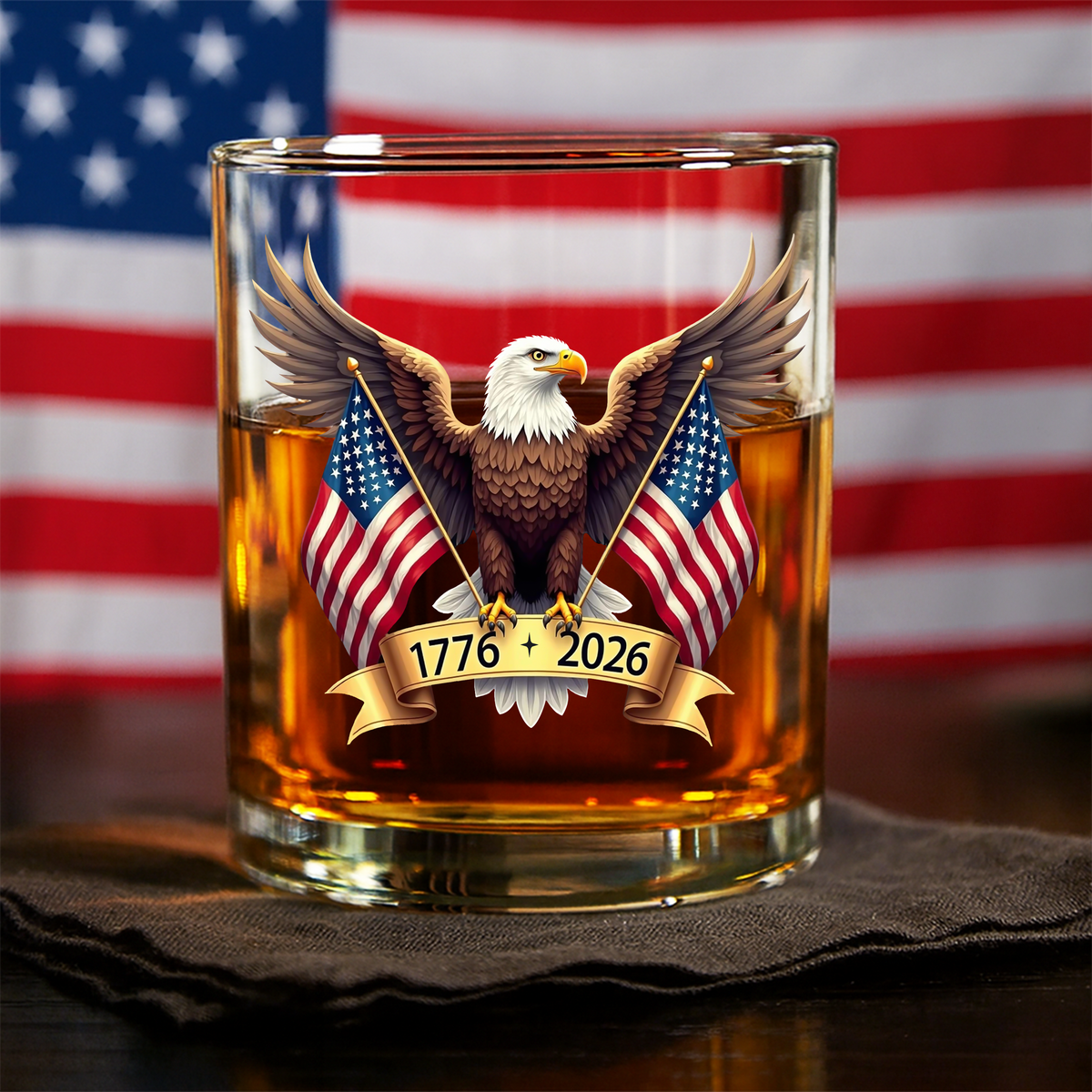 American Eagle and US Flag 250th Birthday USA Whiskey Glass HO82 900354