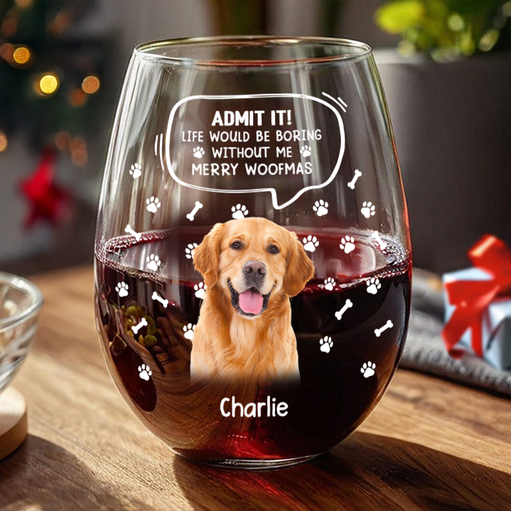 Custom Photo Life Would Be Boring Without Me Dog Cat Wine Glass Christmas Gift HA75 892950