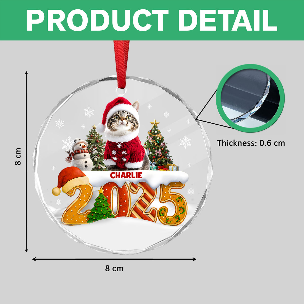 Custom Cat Christmas Cake Crew Photo - Personalized Glass Ornament CH07 899978