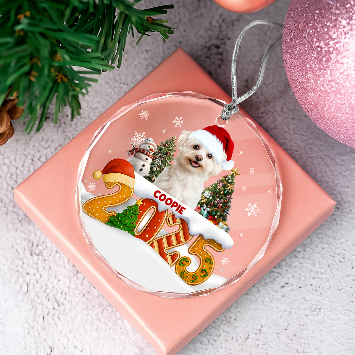 Custom Dog Christmas Cake Crew Photo - Personalized Glass Ornament CH07 899976