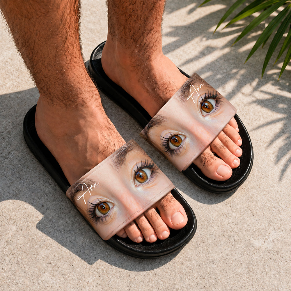Custom Funny Eyes Photo Slide Sandals - Gift For Summer, Birthday, Girlfriend, Boyfriend HO82 902560