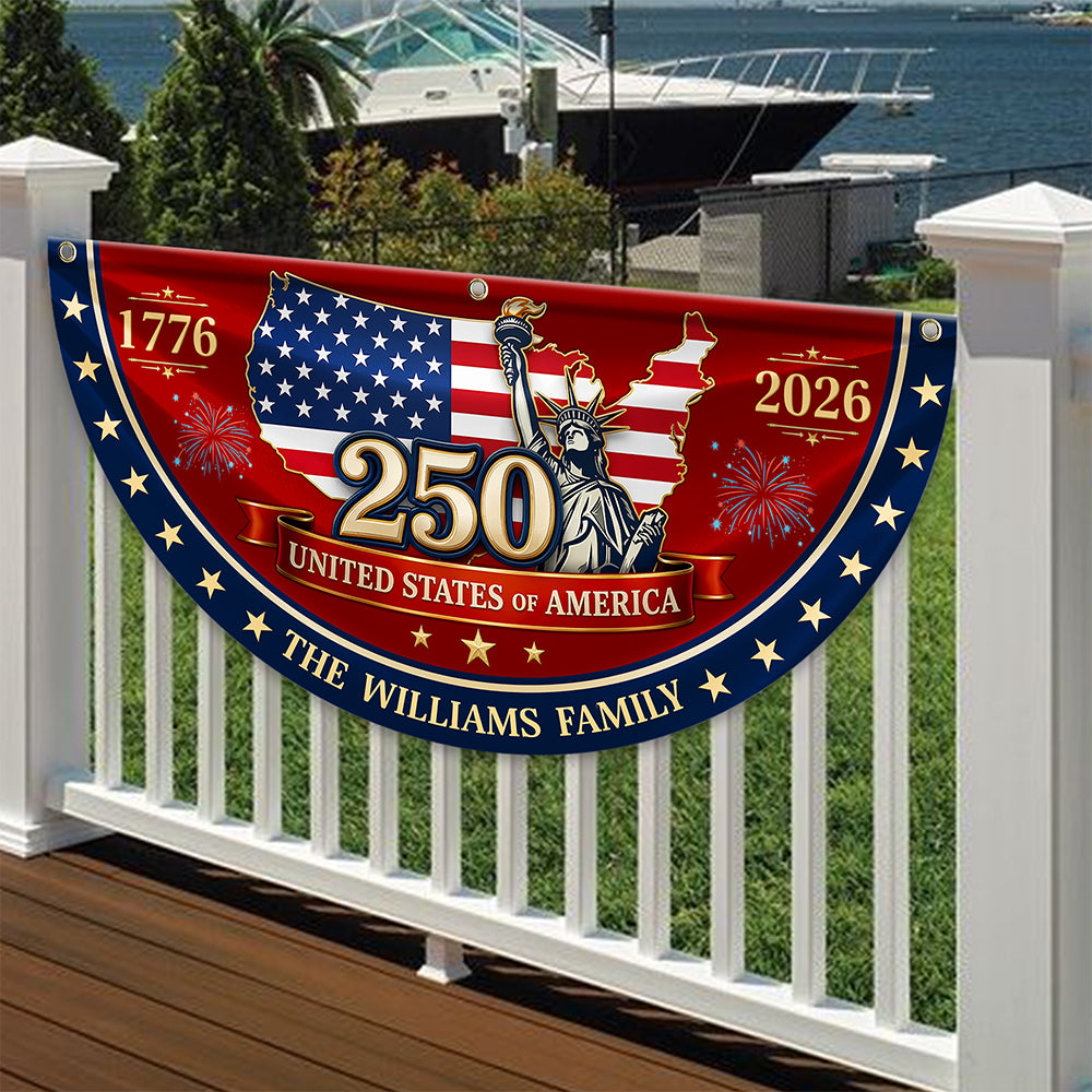 Custom Family Name 250 United States Of America 1776-2026 Non-Pleated Fan Flag CH07 911902