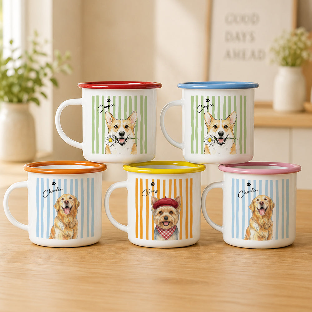 Custom Pet Portrait Watercolor Two-Tone Enamel Mug - Gift For Pet Lovers CH07 180078
