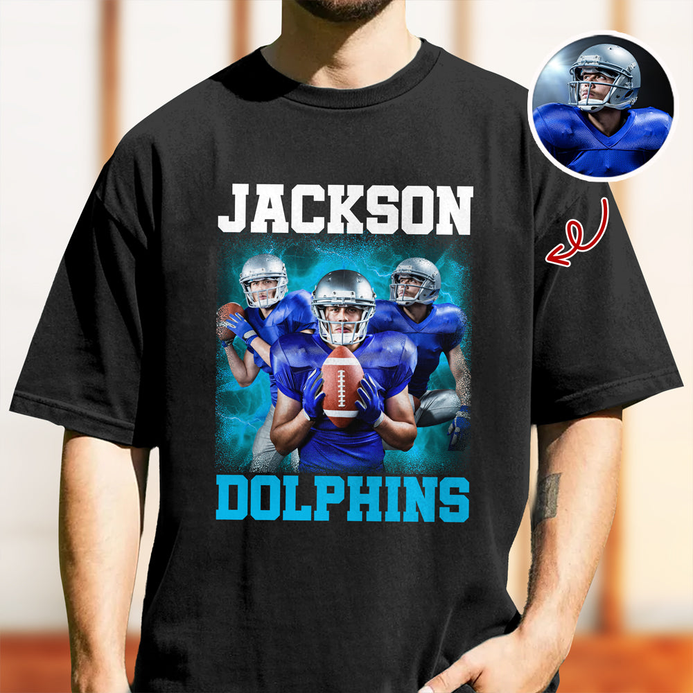 Custom Photo Football Player Bootleg Tee - Personalized Comfort Color Shirt CH07 899492