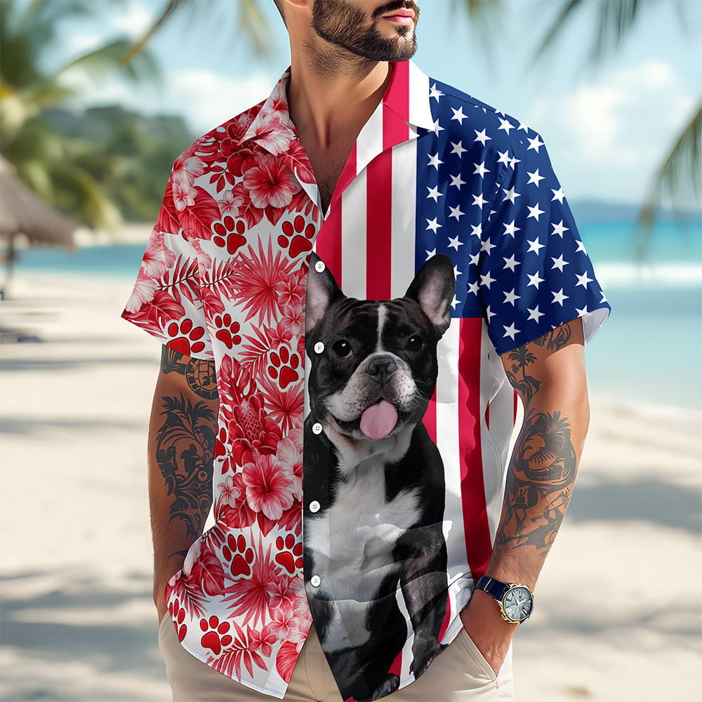 Custom Dog Cat Photo With American Flag Hawaii Shirt Gift for Pet Lovers TH10 169357