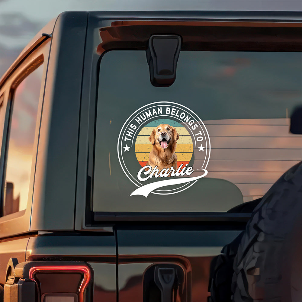 Custom Photo This Human Belongs To Dog Cat Personalized Car Window Decal Sticker HA75 921416