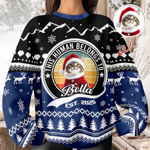 Custom Photo Human Belongs Cat Ugly Sweater For Pet Lovers HO82 900022