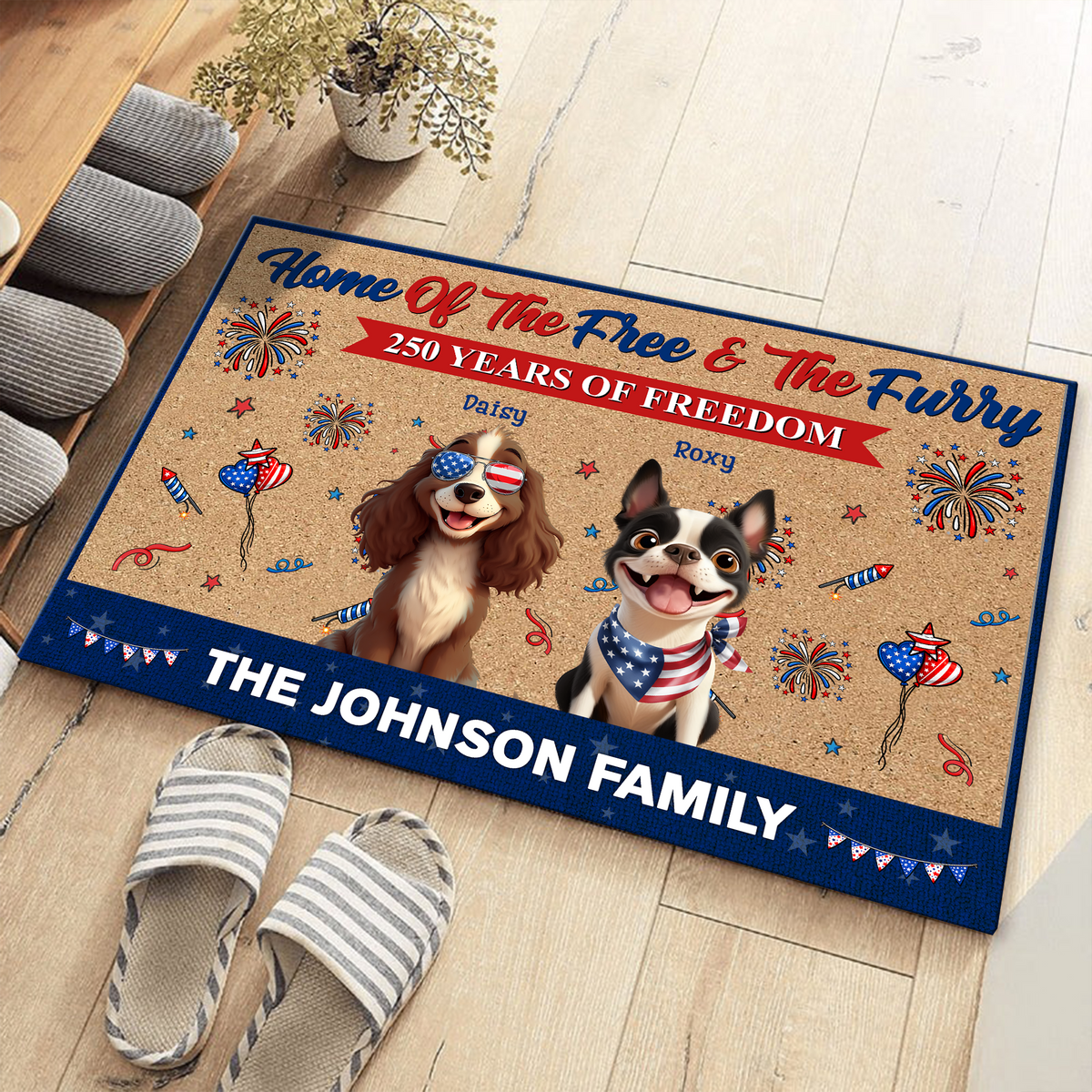 Home Of The Free & The Furry - 250 Years Of Freedom Personalized Doormat CH07 910340