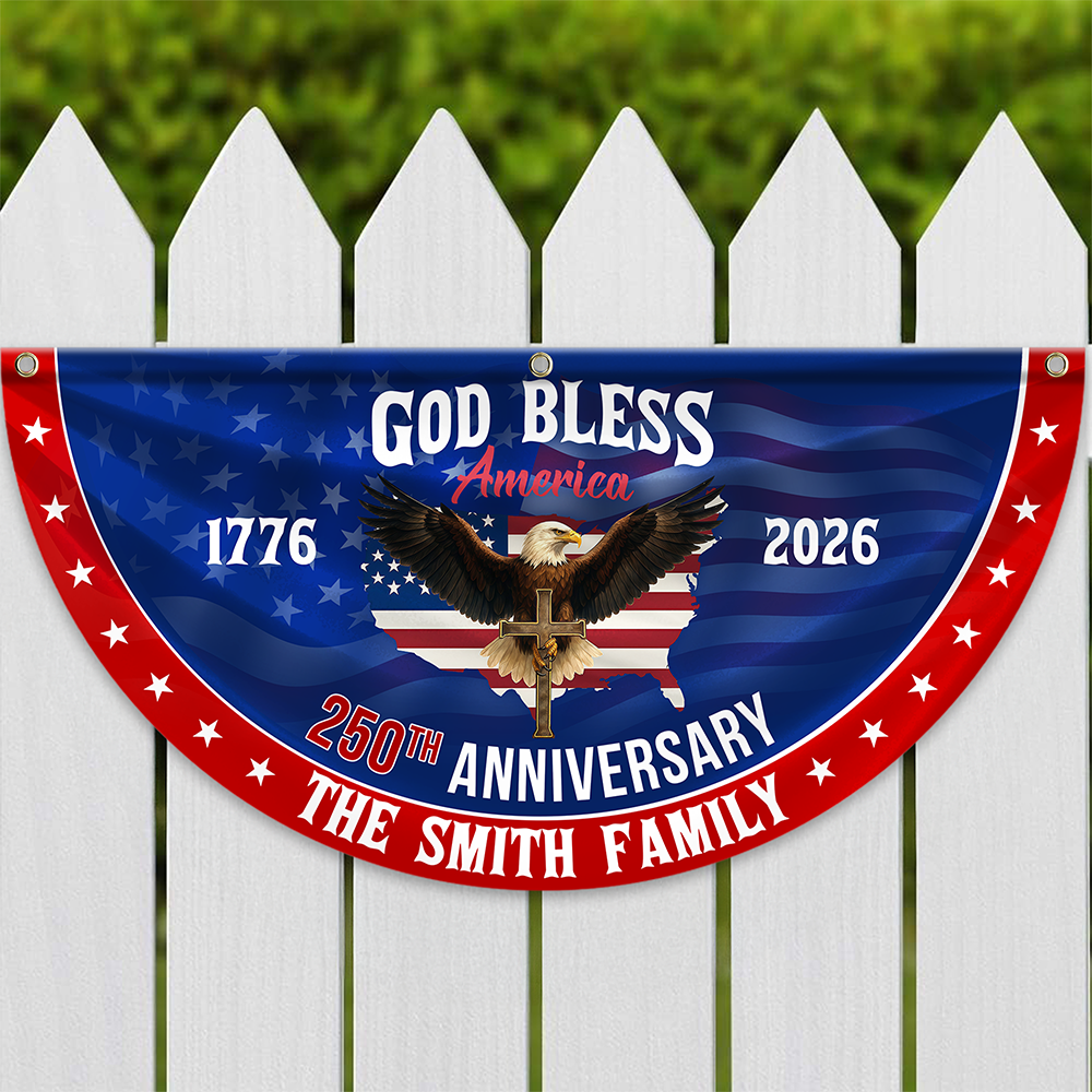 Custom Family Name 250th Anniversary God Bless America Christian Patriotic Non-Pleated Fan Flag HO82 901892