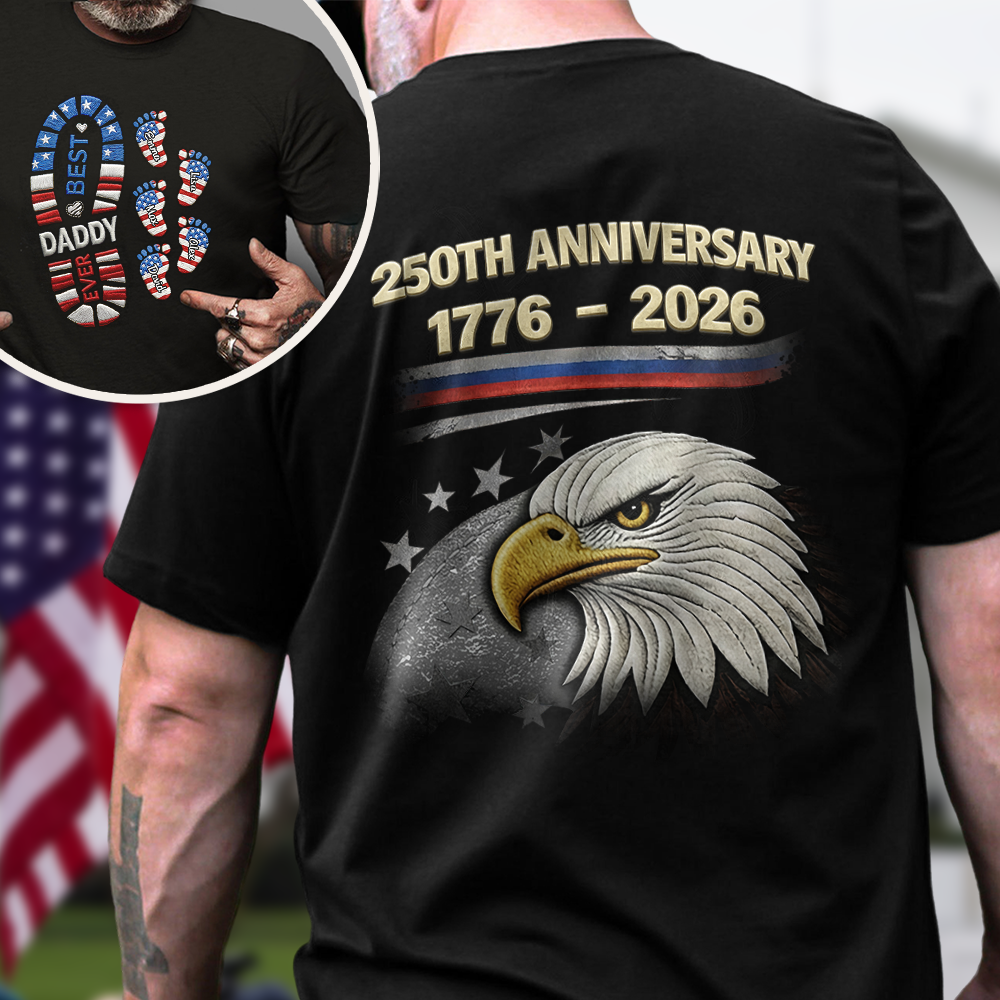 Personalized 250th Anniversary Dad 1776-2026 Back & Front Dark Shirt CH07 911004