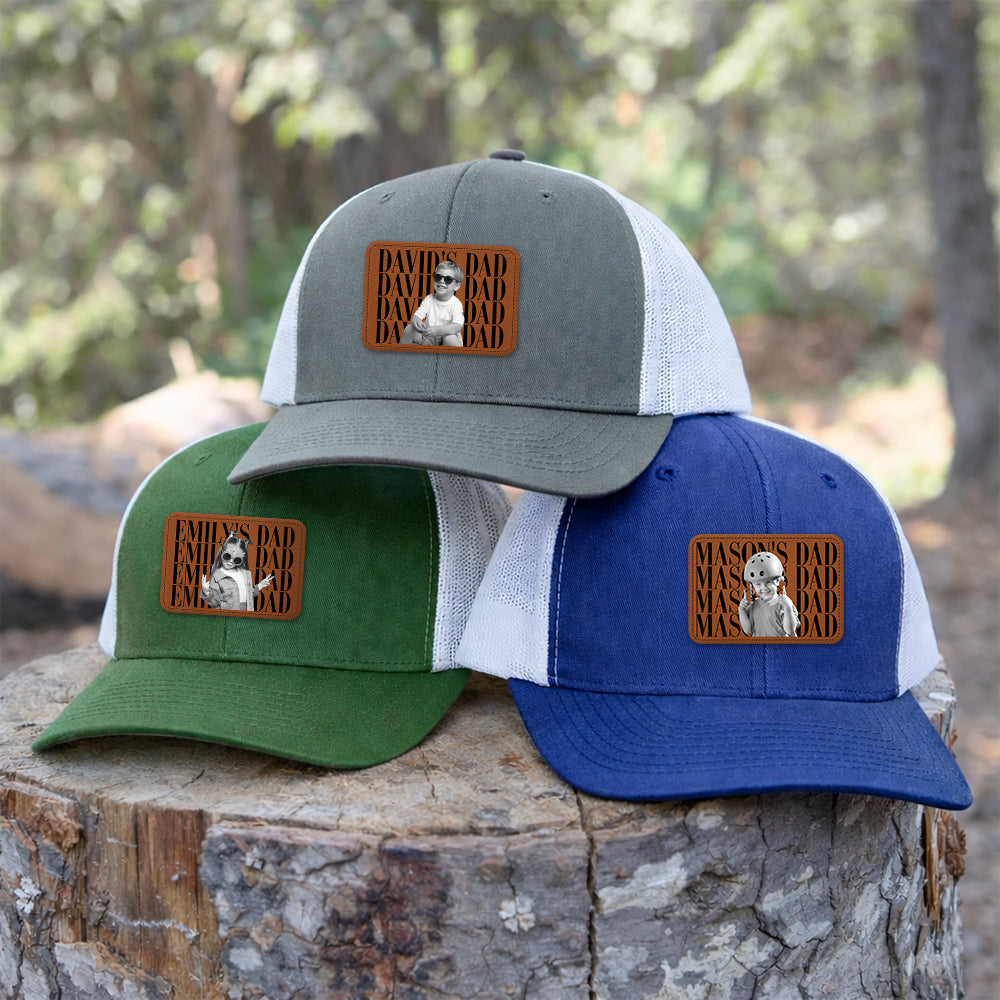 Personalized Vintage Photo Dad, Mom Leather Patch Cap HA75 921506